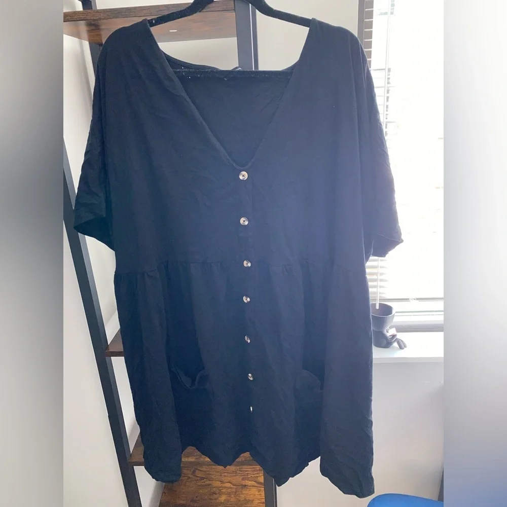 Black Curve button up mini smock dress with pockets - Picture 4 of 4